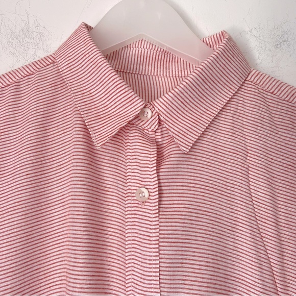 onia Red and White Striped Button Up Shirt Dress Pockets Coastal Beachy Summer - Picture 2 of 13